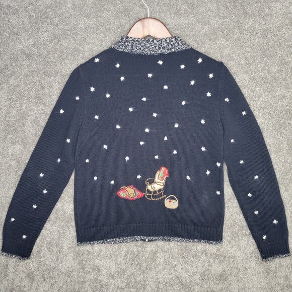 Black Christmas Cottagecore Country Cabin knitted Snowflake Holiday Sweater - Picture 4 of 6